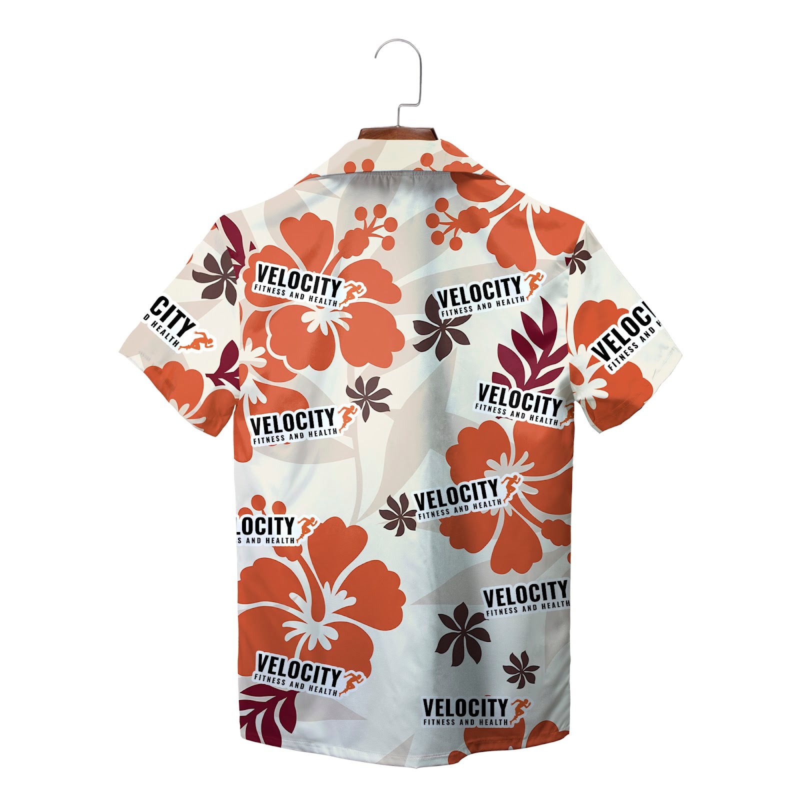 Personalised terracotta floral Hawaiian shirt with company logo variant 2