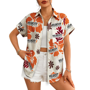 Personalised terracotta floral Hawaiian shirt with company logo variant 4