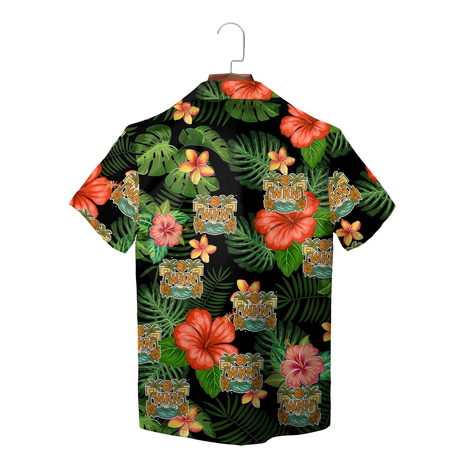 Black Hawaiian shirt with hibiscus monstera print custom logo variant 2