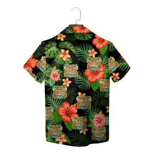 Black Hawaiian shirt with hibiscus monstera print custom logo variant 2