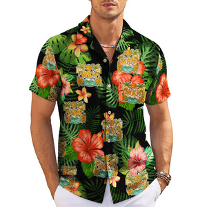 Black Hawaiian shirt with hibiscus monstera print custom logo variant 3