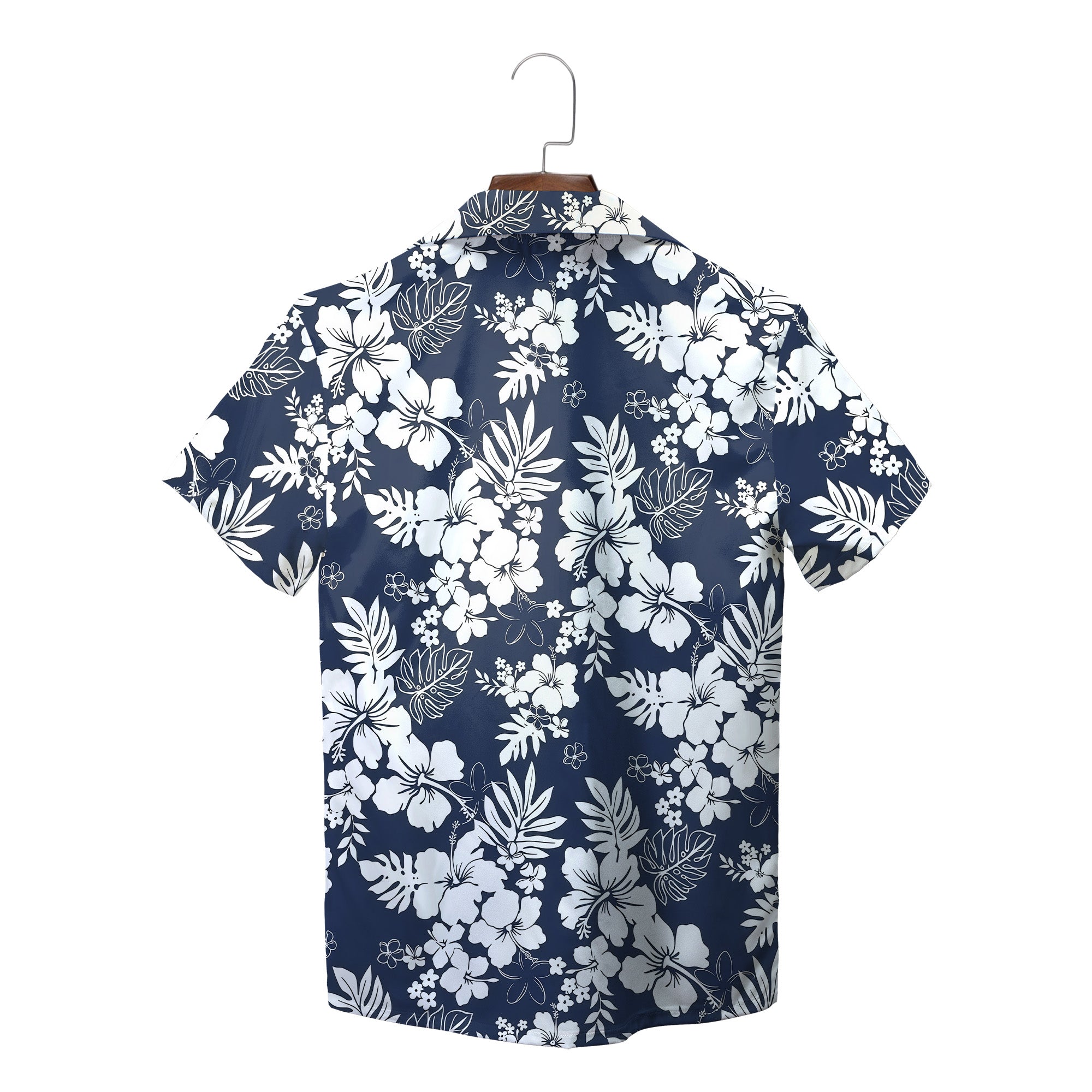 Navy blue Danfoss Hawaiian shirt white hibiscus pattern variant 3