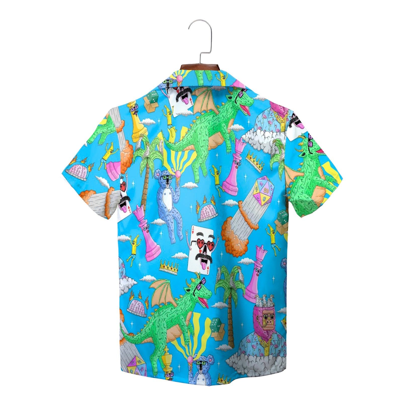 Blue Hawaiian shirt with dragons dice chess pieces palm trees variant 2