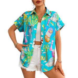 Blue Hawaiian shirt with dragons dice chess pieces palm trees variant 4