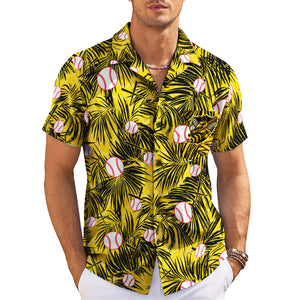 Yellow aloha shirt featuring black palm fronds baseballs bee crest variant 3