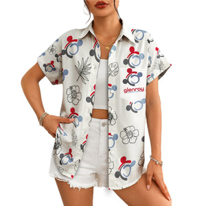 White Hawaiian shirt with Mickey motifs hibiscus and logo pocket variant 4