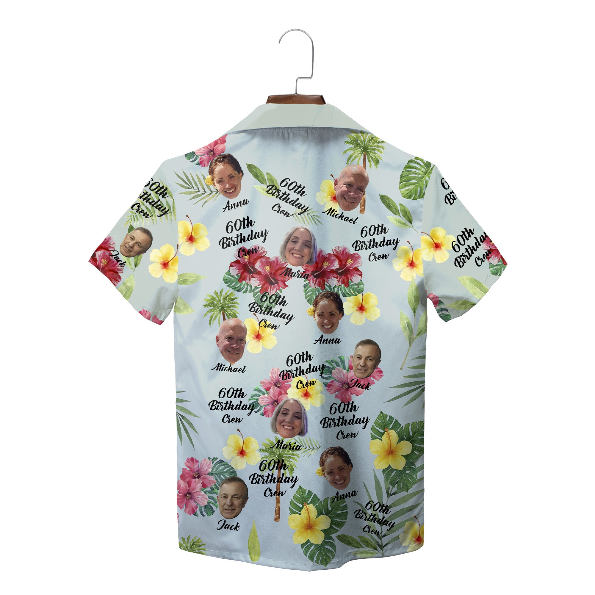 Personalised sage hibiscus 60th birthday crew Hawaiian shirt variant 2