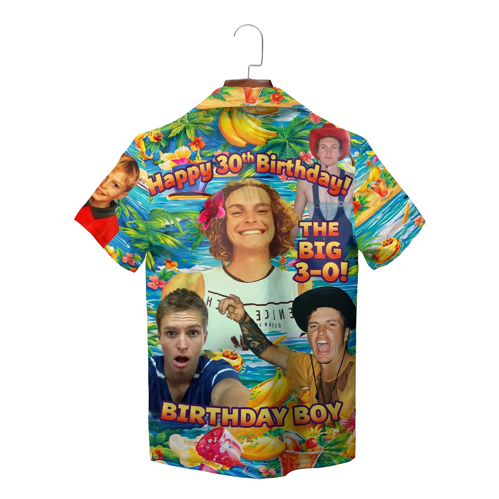 Personalised birthday photo collage tropical Hawaiian shirt variant 2