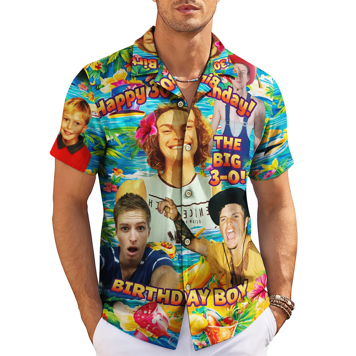 Personalised birthday photo collage tropical Hawaiian shirt variant 3