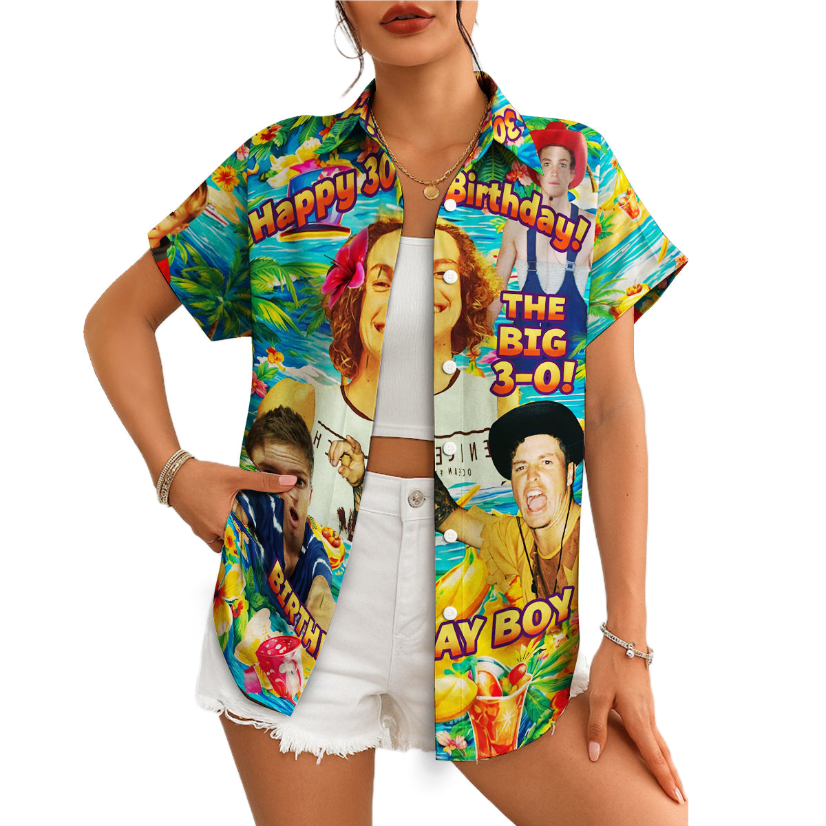 Personalised birthday photo collage tropical Hawaiian shirt variant 4