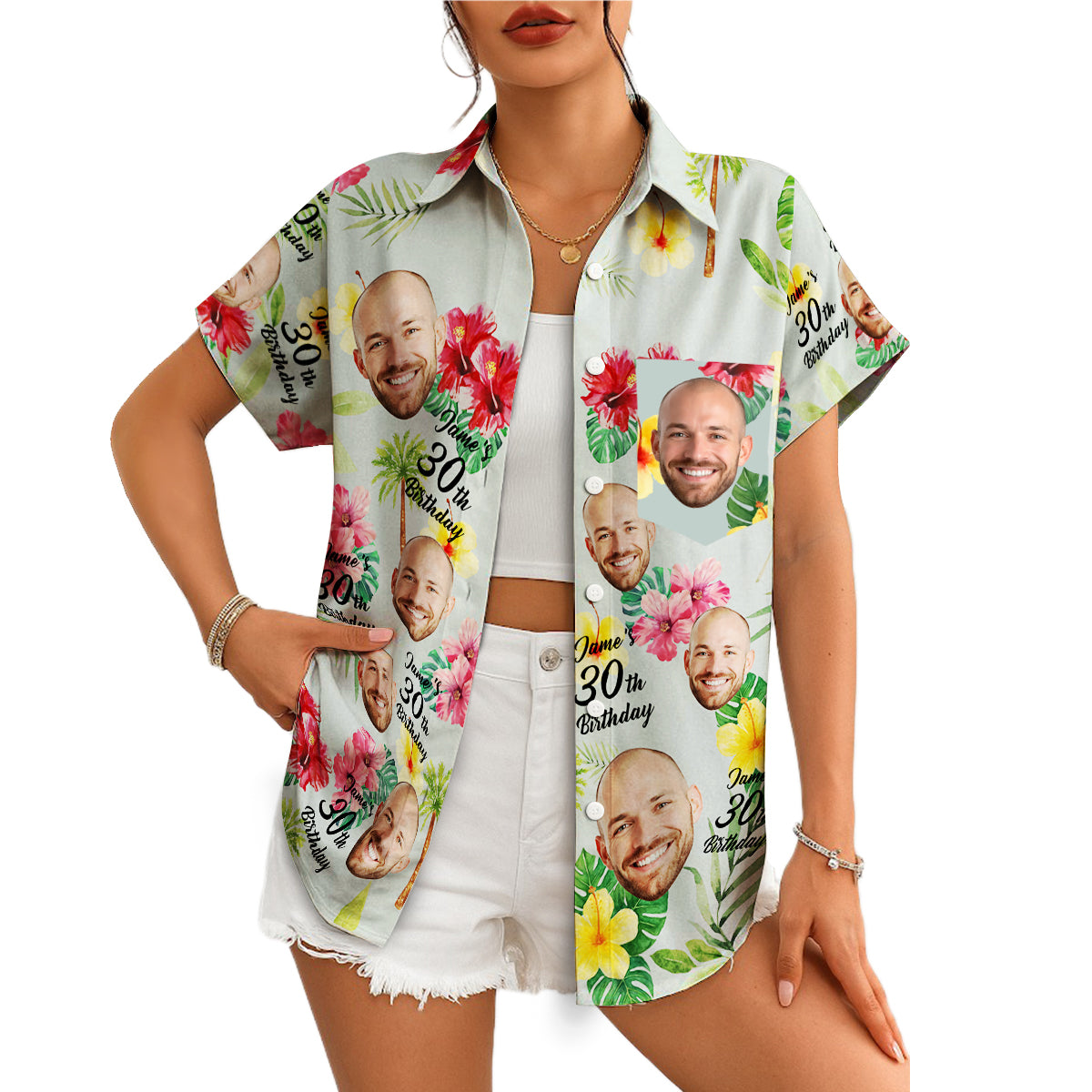 Personalised face photo birthday Hawaiian shirt tropical floral variant 5