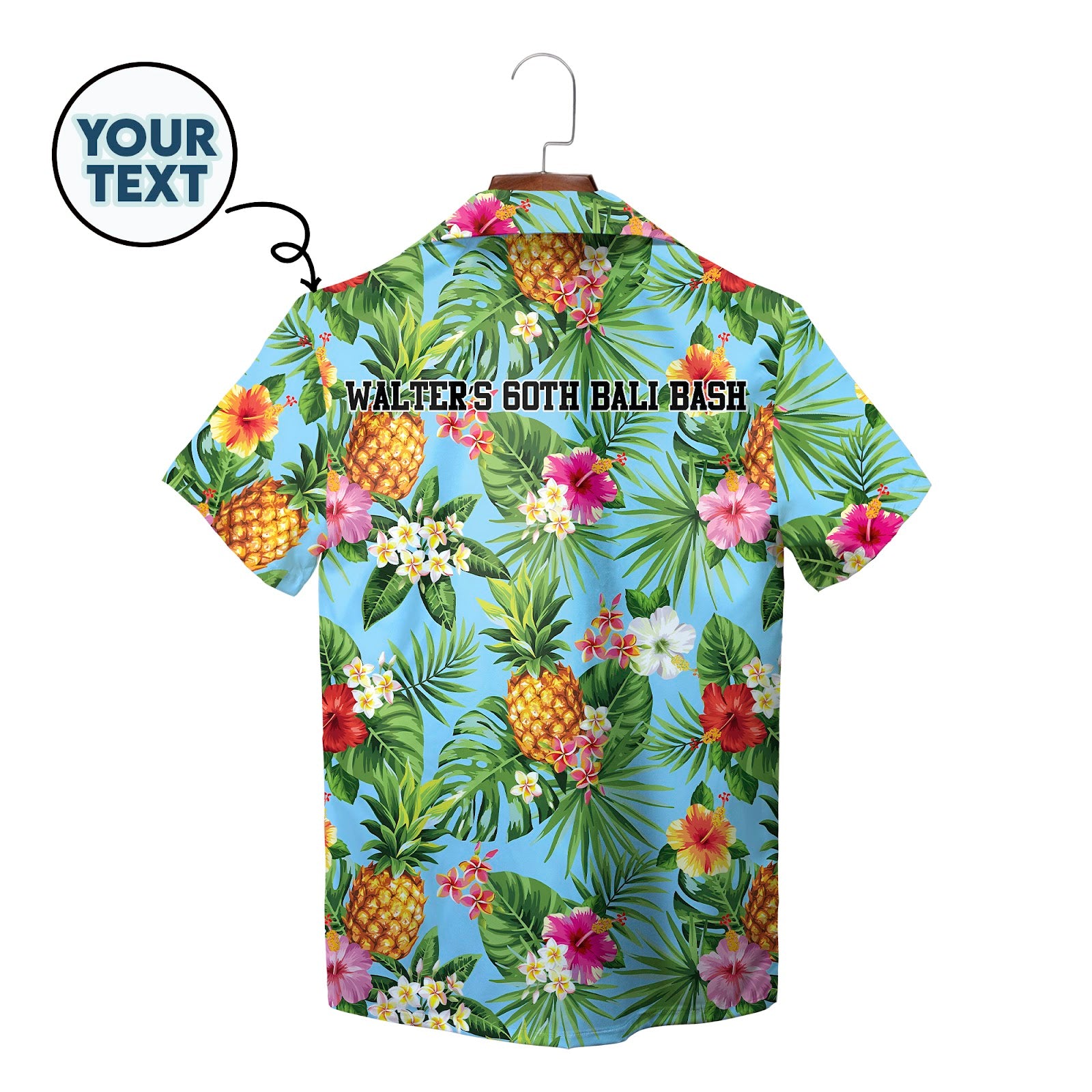 Custom face photo Hawaiian shirt pineapple hibiscus blue variant 2