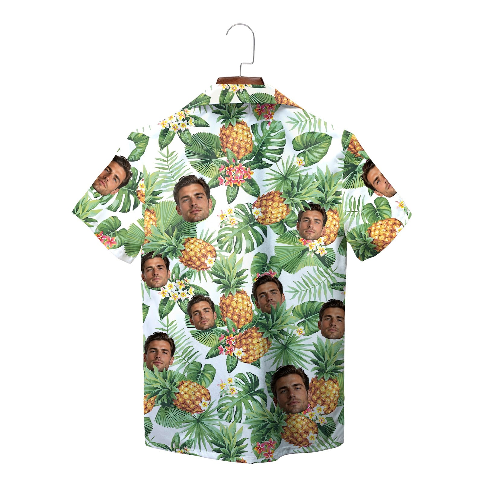White Hawaiian shirt with custom face pineapples green palms variant 3