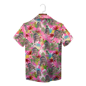 Pink tropical hibiscus Hawaiian shirt with custom face print variant 2