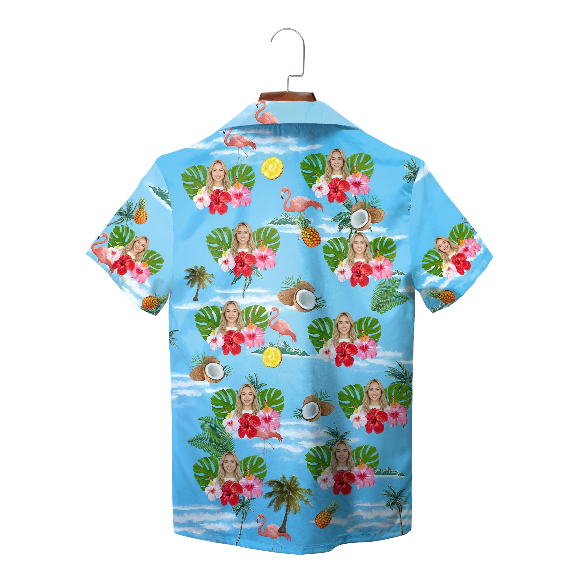 Blue personalised face Hawaiian shirt hibiscus palm coconut print variant 2