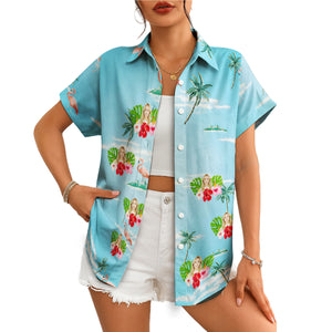 Blue personalised face Hawaiian shirt hibiscus palm coconut print variant 4