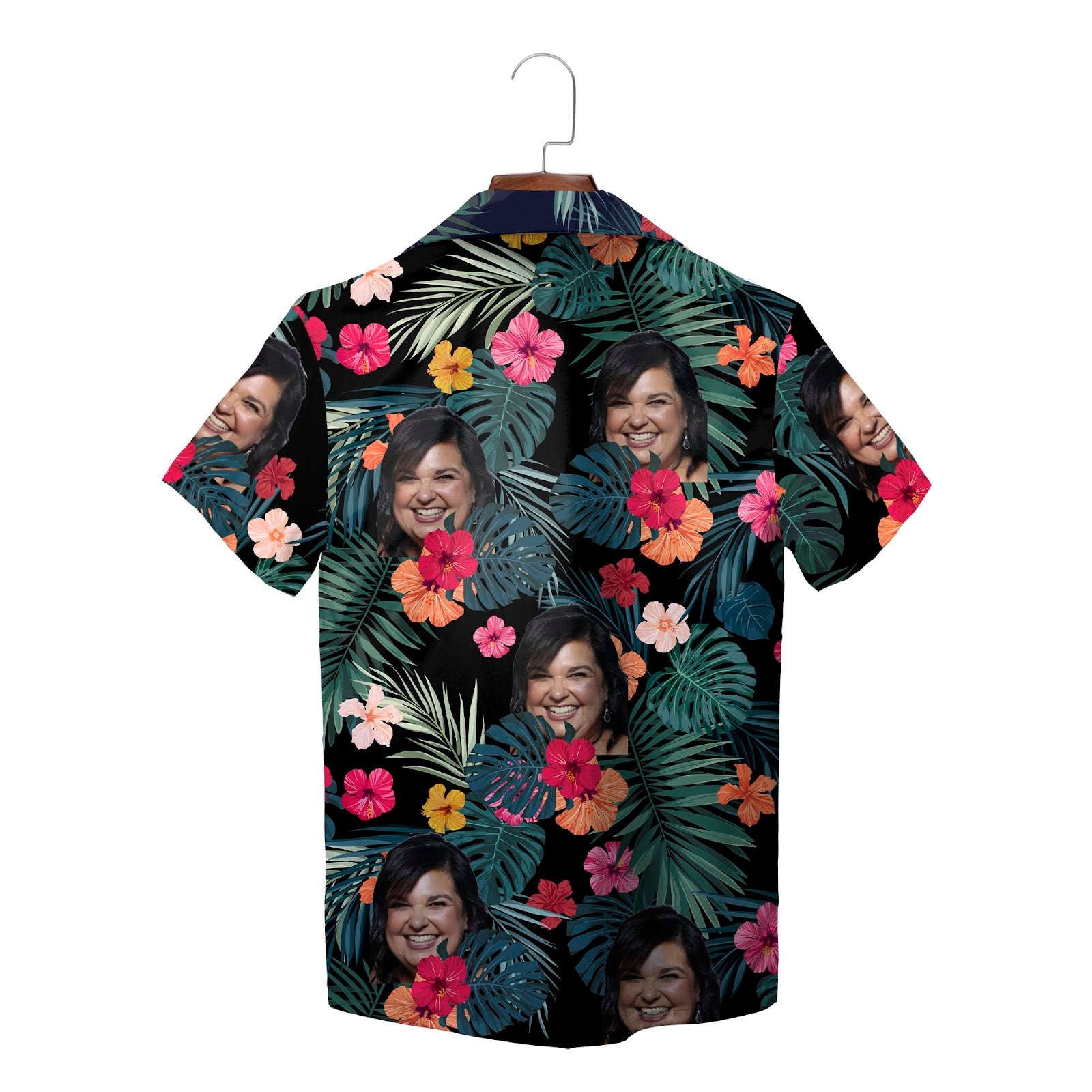 Black Hawaiian shirt with custom face photos and hibiscus variant 2