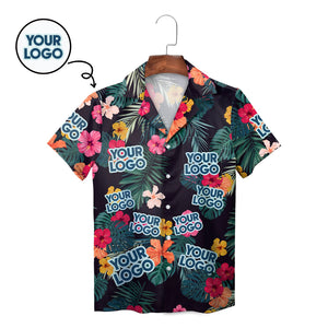 Navy Hawaiian shirt with custom face cutouts and hibiscus flowers variant 2
