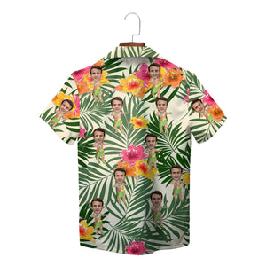 Tropical palm leaf hibiscus Hawaiian shirt with custom face hula dancers variant 2