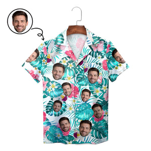 Custom face Hawaiian shirt monstera leaves pink floral print