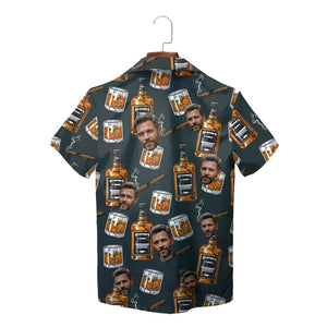 Charcoal Hawaiian shirt with custom face whisky cigar pattern variant 2