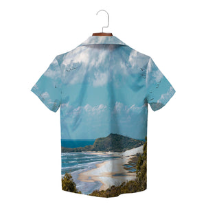 Hawaiian shirt with Fraser Island beach scene and custom text variant 2