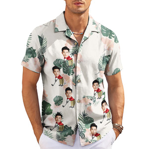 Personalised golf caricature Hawaiian shirt monstera floral print variant 3