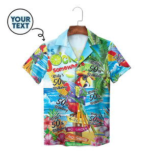 Colourful personalised birthday Hawaiian shirt with parrot