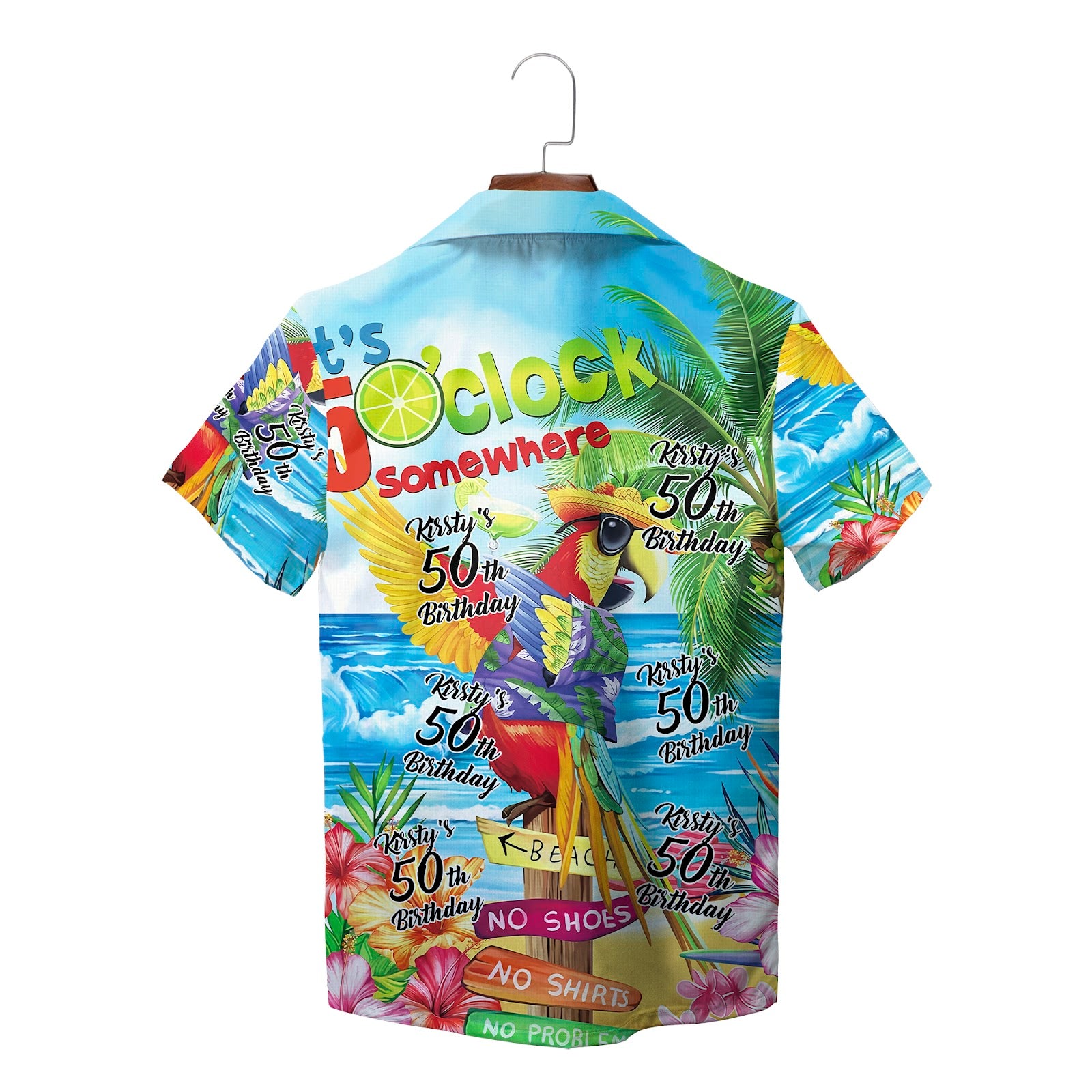 Colourful personalised birthday Hawaiian shirt with parrot variant 2