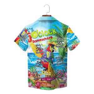 Colourful personalised birthday Hawaiian shirt with parrot variant 2