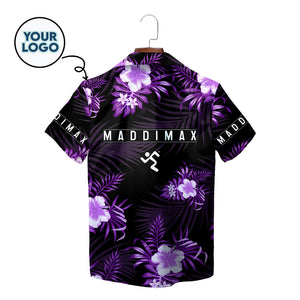 Black Hawaiian shirt featuring purple hibiscus flowers palm leaves variant 2