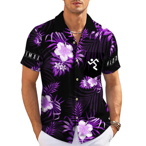 Black Hawaiian shirt featuring purple hibiscus flowers palm leaves variant 3