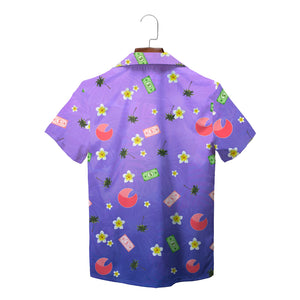 Purple Hawaiian shirt with plumeria flowers money and logo variant 2