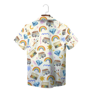 Cream Hawaiian shirt with rainbow campervan diamond pattern variant 2