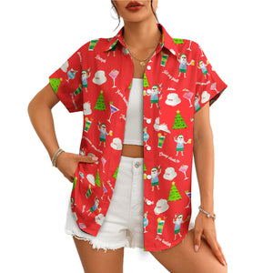 Red Hawaiian shirt with cartoon Santa cocktails Christmas trees variant 4