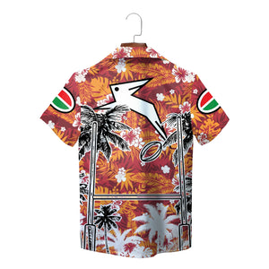 Redcurrant floral palm silhouette Hawaiian shirt on hanger variant 2