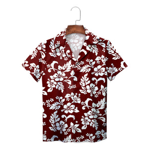 Bright blue Hawaiian shirt white hibiscus floral pattern variant 2