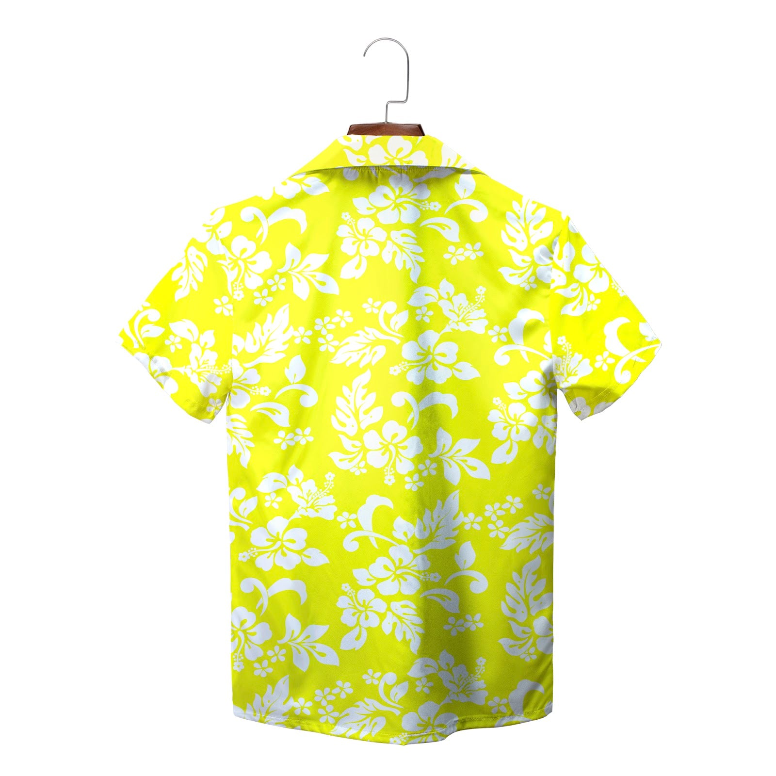Bright blue Hawaiian shirt white hibiscus floral pattern variant 8