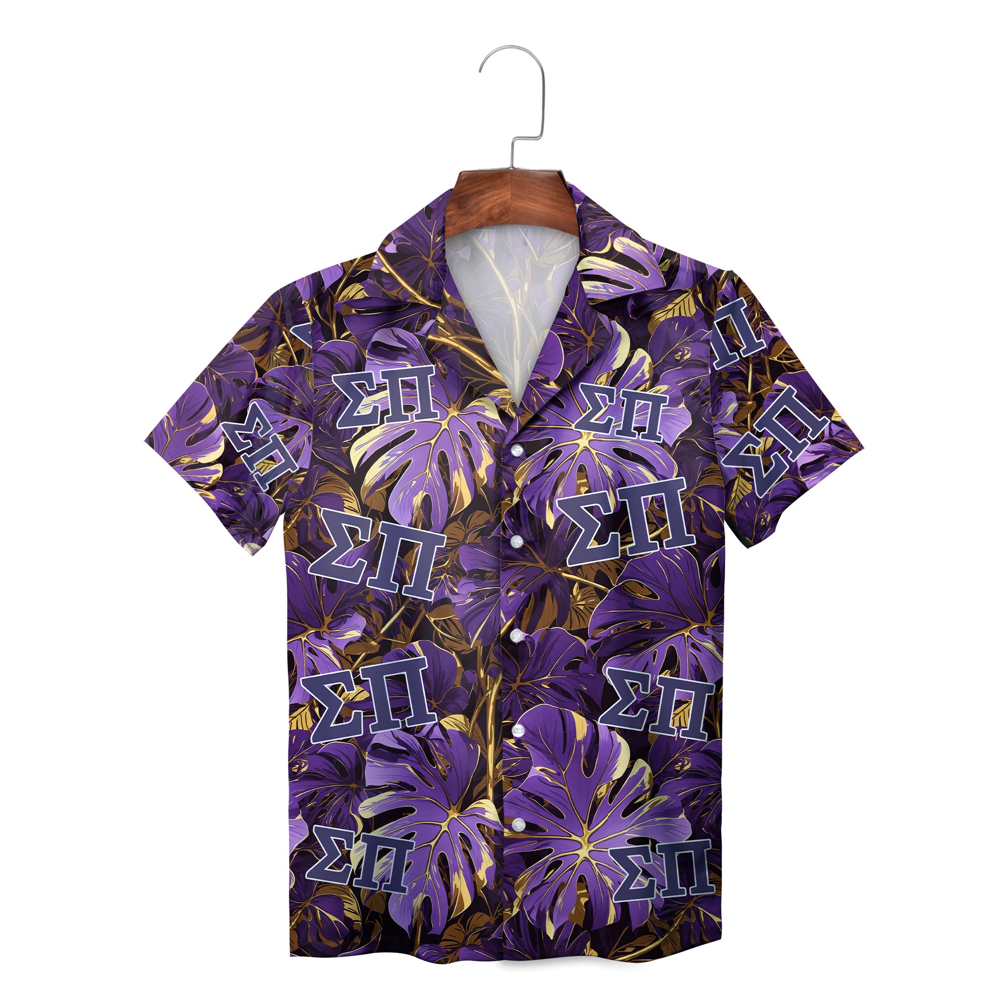Light blue fraternity shirt featuring navy Greek letters and tropical foliage variant 4