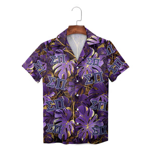 Light blue fraternity shirt featuring navy Greek letters and tropical foliage variant 4