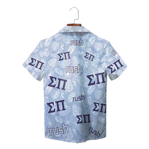 Light blue fraternity shirt featuring navy Greek letters and tropical foliage variant 5
