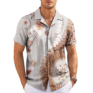 Brown tapa medallion frangipani grey tribal Hawaiian shirt variant 3