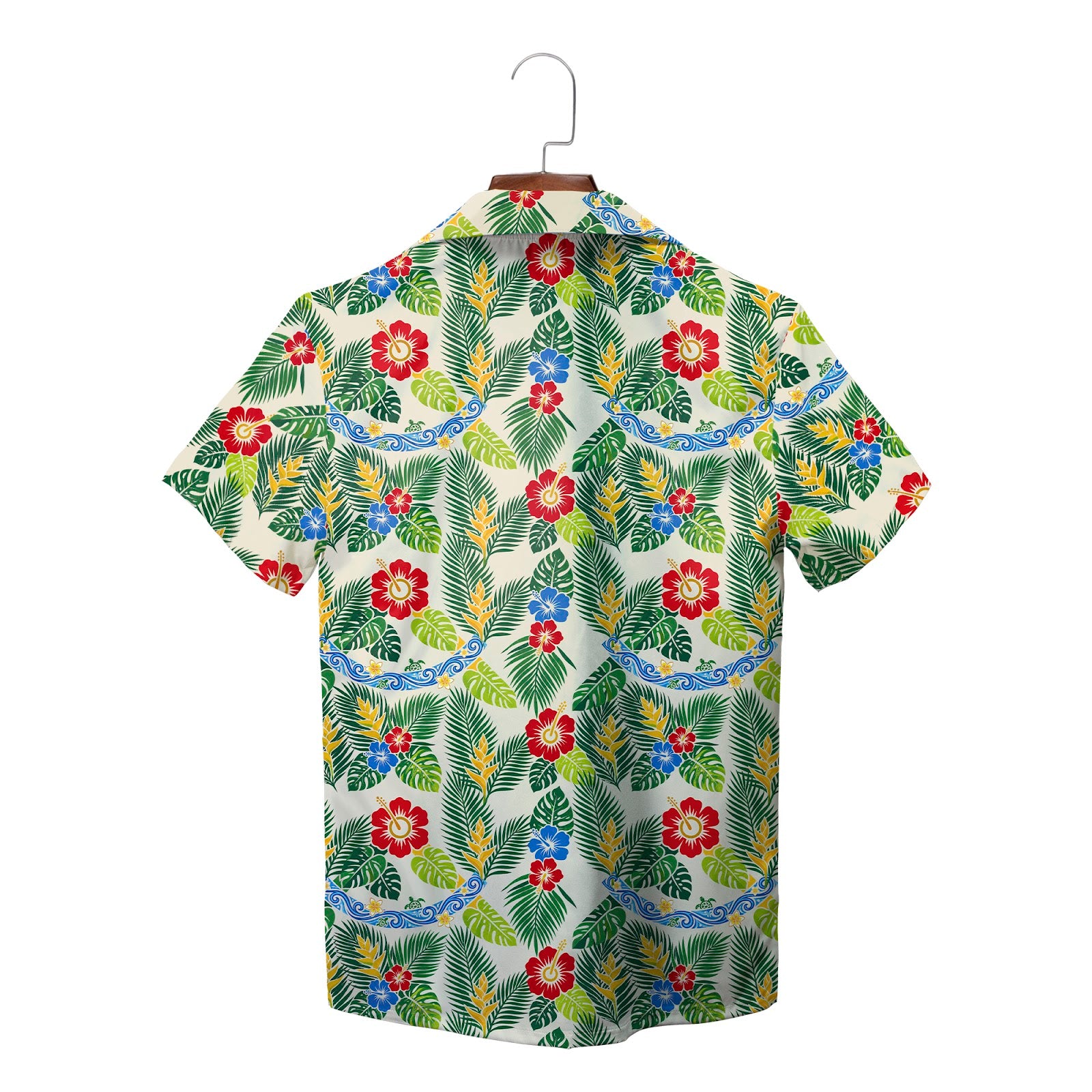 Floral monstera leaf print short sleeve summer shirt on hanger variant 2