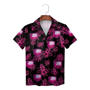 Black pink aloha shirt featuring grapes wine glasses bottles palms variant 2