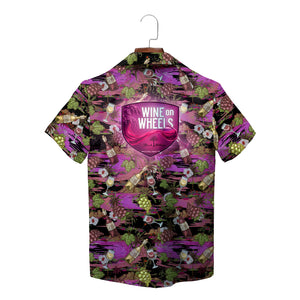 Black pink aloha shirt featuring grapes wine glasses bottles palms variant 3