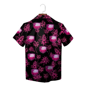 Black pink aloha shirt featuring grapes wine glasses bottles palms variant 4